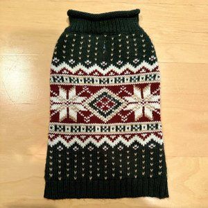 FAB DOG Green & Maroon Patterned Ski Snowflake Knit Dog Sweater XS